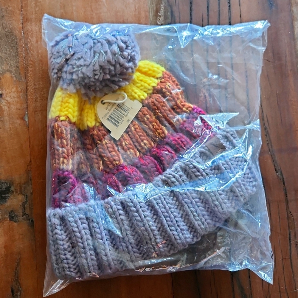 NWT Verdict multicolored beanie w/pouf